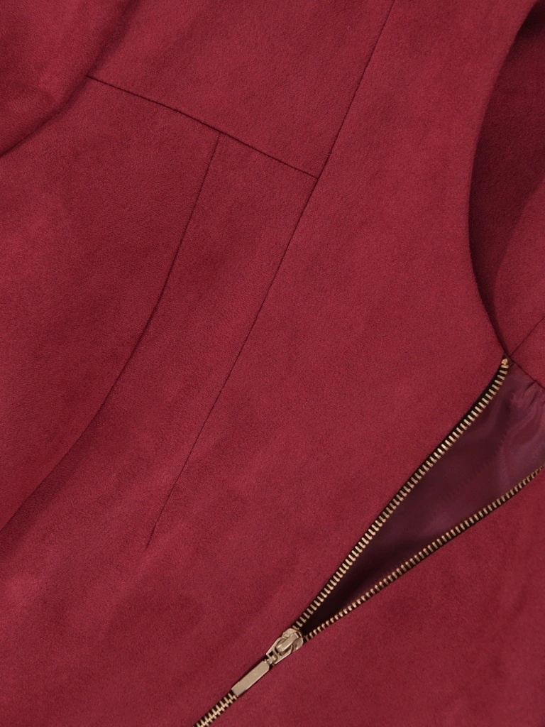 Elegancka bordowa marynarka damska do sukienki – wygodny prosty fason zapinany na zamek 42283