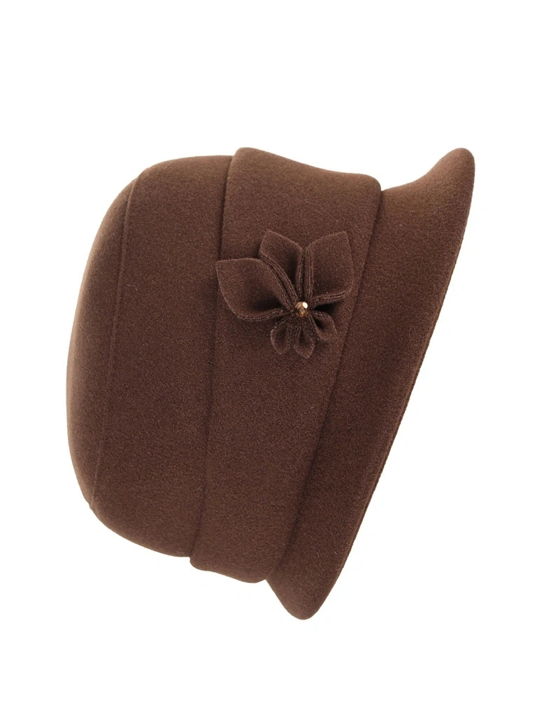 Elegancki kapelusz damski zimowy cloche – stylowe wywinięte rondo z ozdobną wstawką 42406