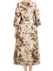 Damska sukienka maxi w jesienne kwiaty khaki – rozkloszowany fason tuszujący biodra 41299