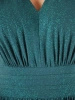 Rozkloszowana suknia wieczorowa maxi w kolorze butelkowej zieleni – efektowne rozcięcie i wysmuklający fason 38572