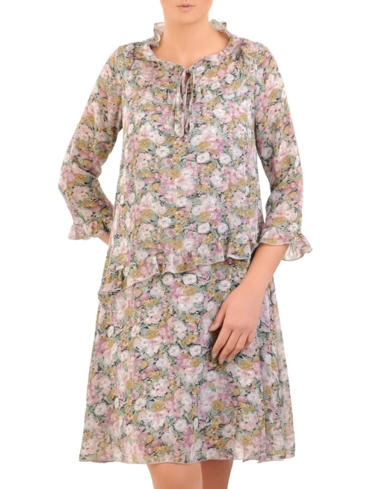 Elegancka sukienka trapezowa midi w kwiaty – swobodny fason tuszujący biodra 30818