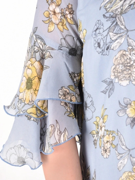 Elegancka sukienka trapezowa z rękawem 3/4 w kwiaty – wygodny krój wysmuklający sylwetkę 41197