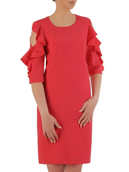 Sukienka z tkaniny, koralowa kreacja z modnymi rękawami 20877.
