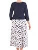 Elegancka granatowa sukienka rozkloszowana maxi w grochy – kobiecy fason z baskinką wysmuklający talię 38243
