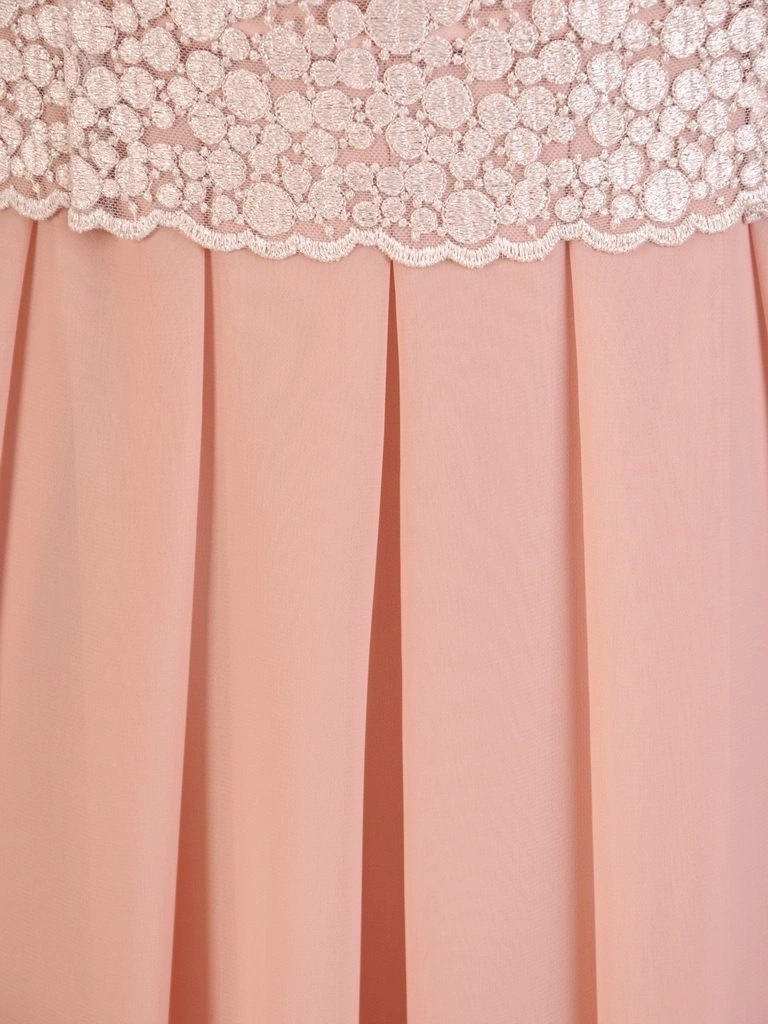 Wizytowa sukienka midi w kolorze pudrowego różu – rozkloszowany fason z plisowanym dołem akcentujący talię 30433