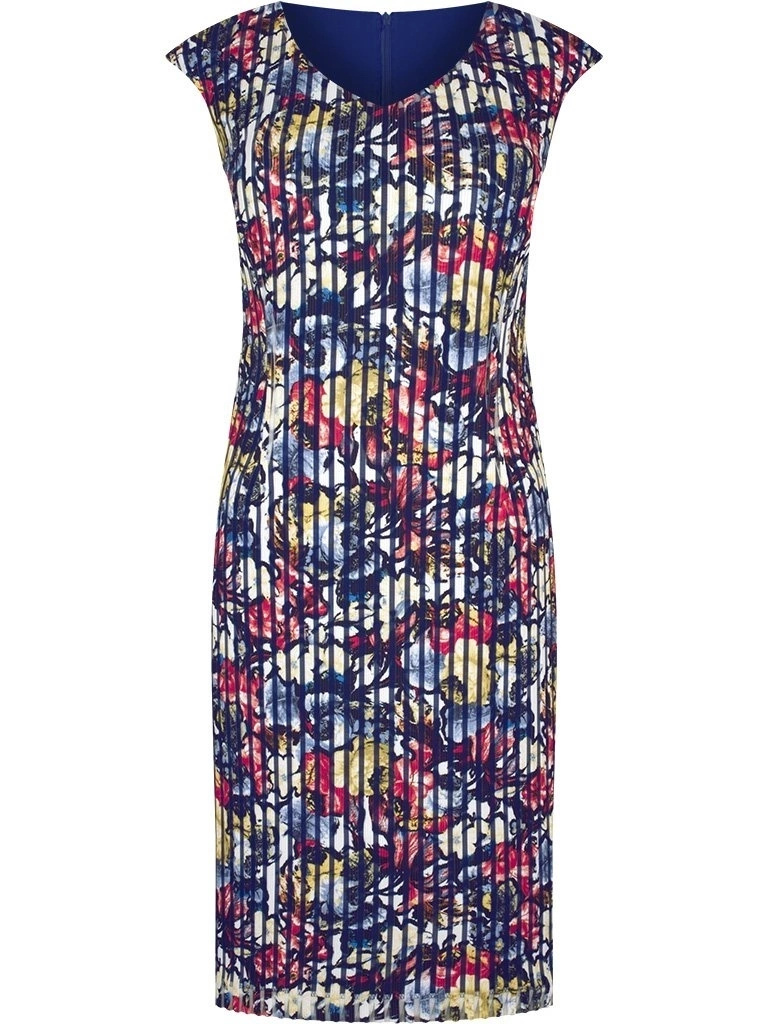 Elegancka sukienka damska midi w kwiaty – prosty krój z wysmuklającym dekoltem 11279