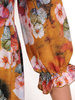 Rozkloszowana sukienka w kwiaty, kreacja z gumkami na rękawach 28089