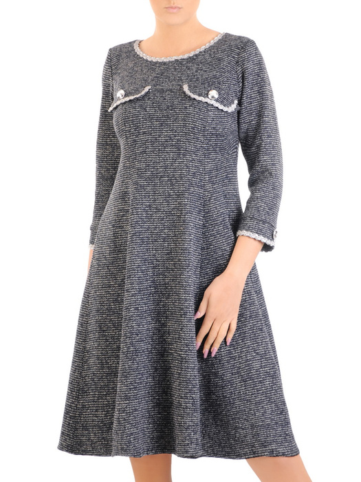 Granatowa sukienka damska, kreacja w rozkloszowanym fasonie 34023