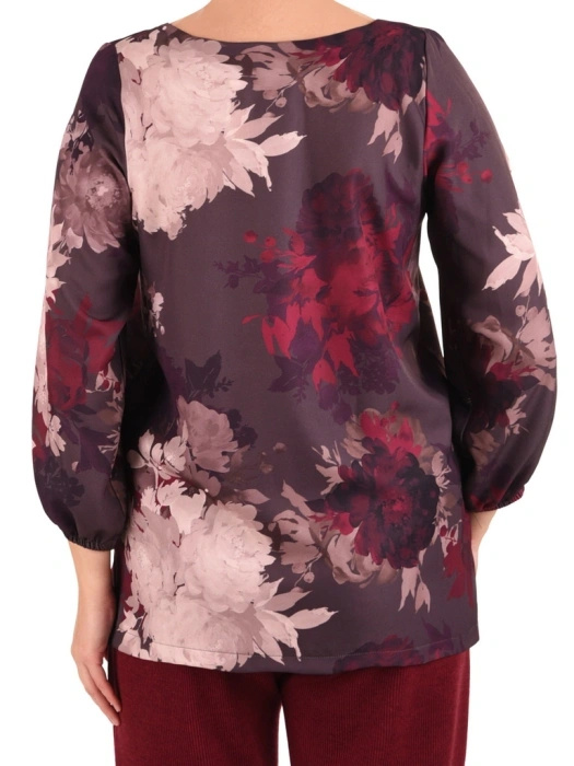 Elegancka bluzka wizytowa w jesienne kwiaty – prosty fason z dekoltem w serek 42123