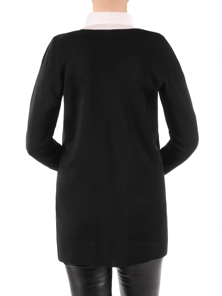 Elegancki czarny sweter damski rozpinany – prosty fason z kieszeniami na chłodniejsze dni 38912