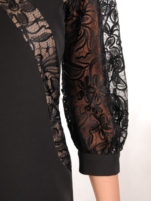 Elegancka sukienka, czarna kreacja z koronkowymi wstawkami 31903