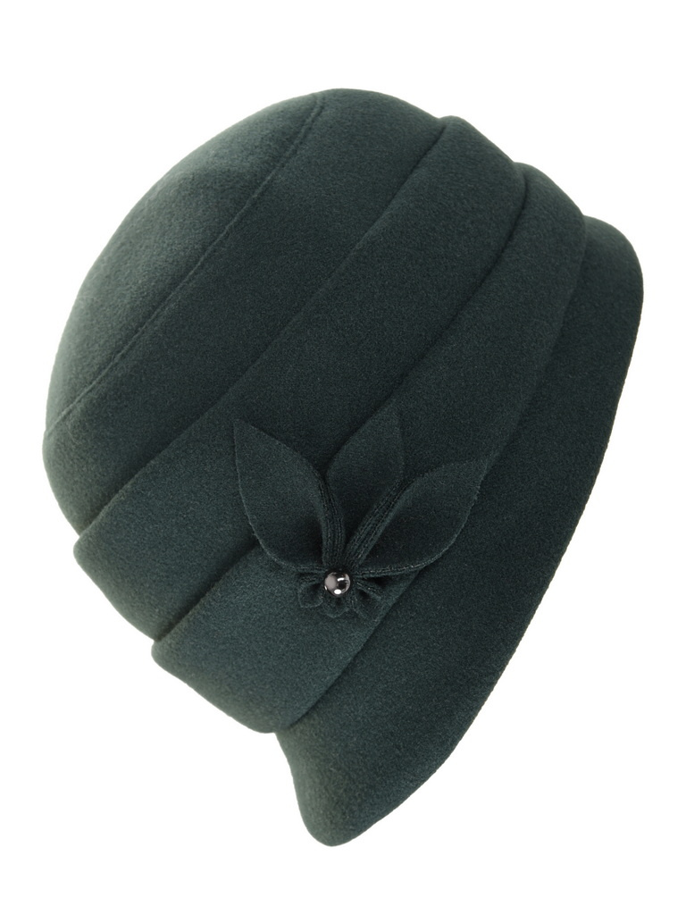 Elegancki kapelusz damski cloche w odcieniu butelkowej zieleni – ciepłe nakrycie głowy na chłodne dni 42434