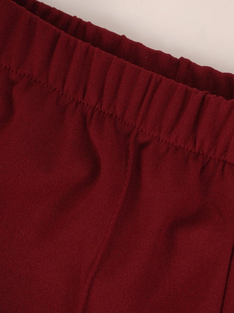 Eleganckie wiśniowe spodnie damskie dopasowane – stylowy model z kantem na wygodnej gumce 27324