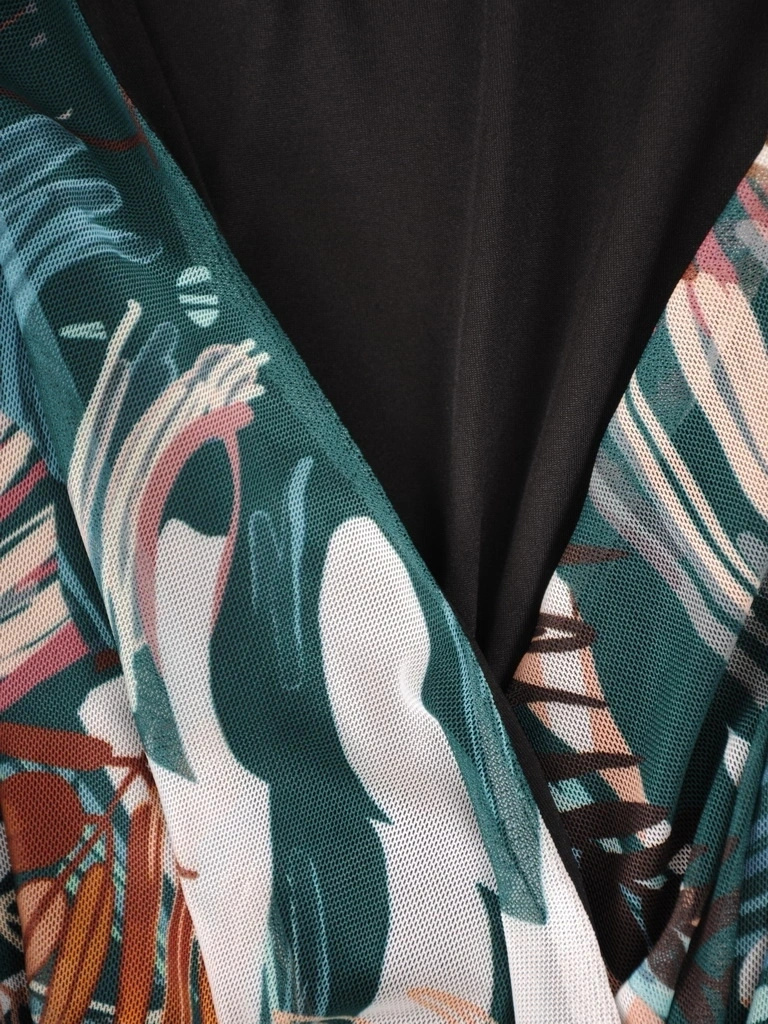 Rozkloszowana sukienka maxi w liście butelkowa zieleń – elastyczna gumka w pasie modelująca sylwetkę 37084