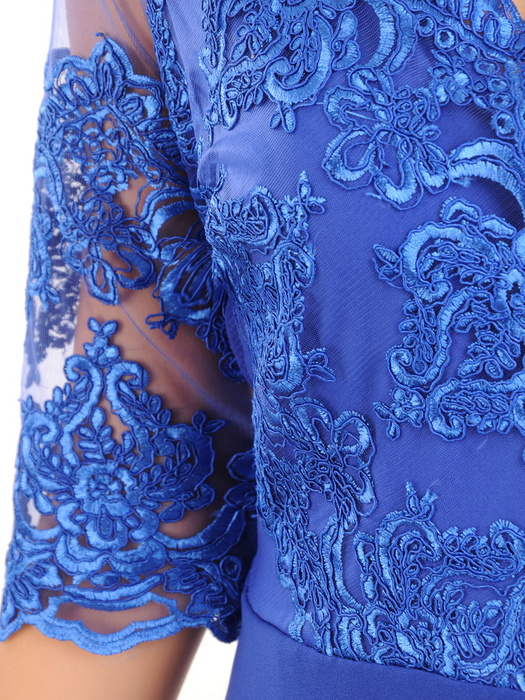 Sukienka koktajlowa maksi, chabrowa kreacja z koronkową górą 30725