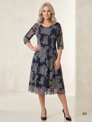 Elegancka granatowa sukienka maxi w kwiaty na lato – dekolt łódkowy na plecach wysmuklający sylwetkę 39328