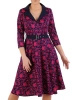 Elegancka sukienka rozkloszowana midi w kwiaty – kopertowy dekolt z kołnierzykiem 25252
