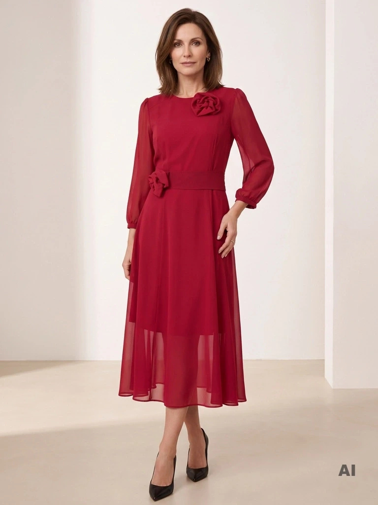 Elegancka sukienka rozkloszowana maxi w kolorze bordo – zwiewny krój z paskiem modelującym talię 41030