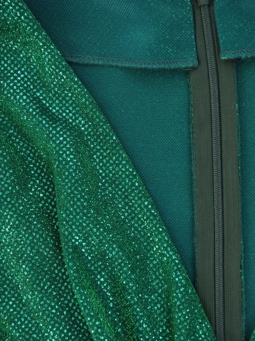 Elegancka zielona sukienka maxi na wesele rozkloszowana – efektowne rozcięcie i kopertowy dekolt 34423