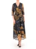 Elegancka czarna sukienka rozkloszowana maxi w jesienne liście – kobiecy krój wysmuklający sylwetkę 37086