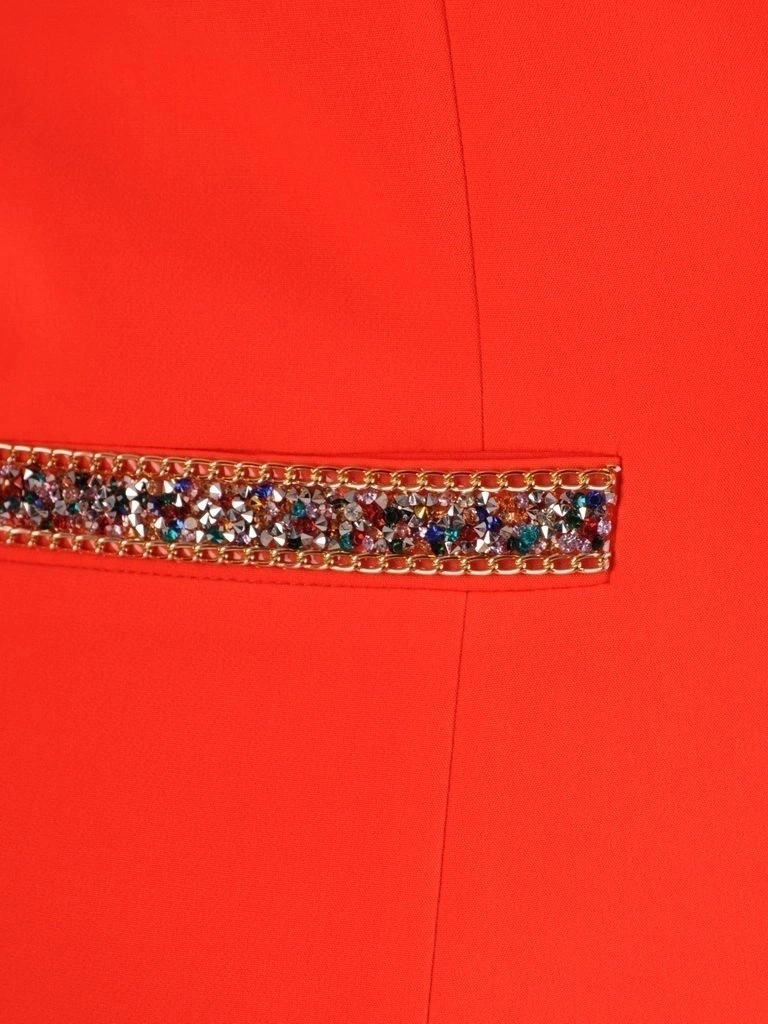 Elegancki żakiet damski do sukienki pomarańczowy – prosty krój optycznie wyszczuplający 25773