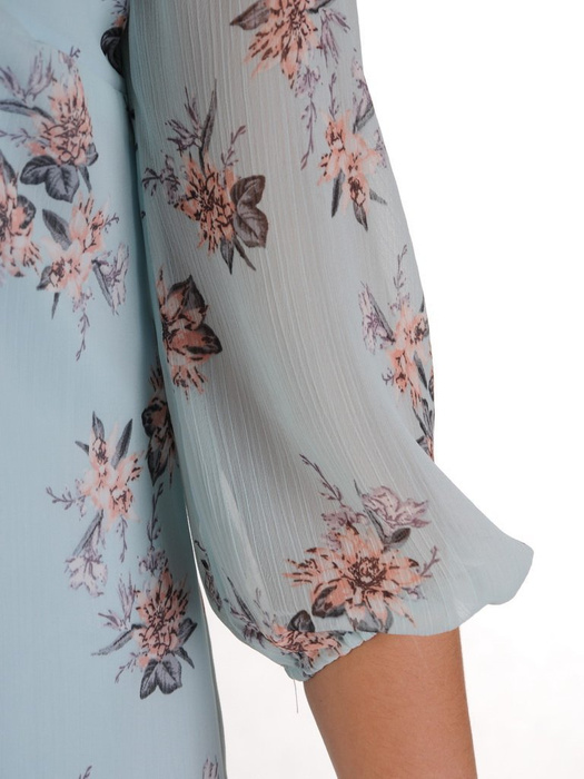 Trapezowa sukienka z falbanami, kreacja z gumkami na rękawach 24660