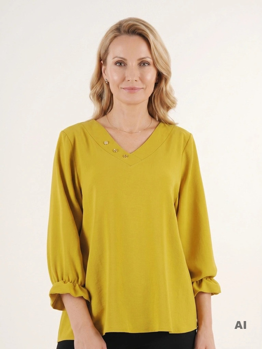 Elegancka bluzka wizytowa w kolorze pistacji z dekoltem V – prosty fason z kobiecymi falbankami 35760