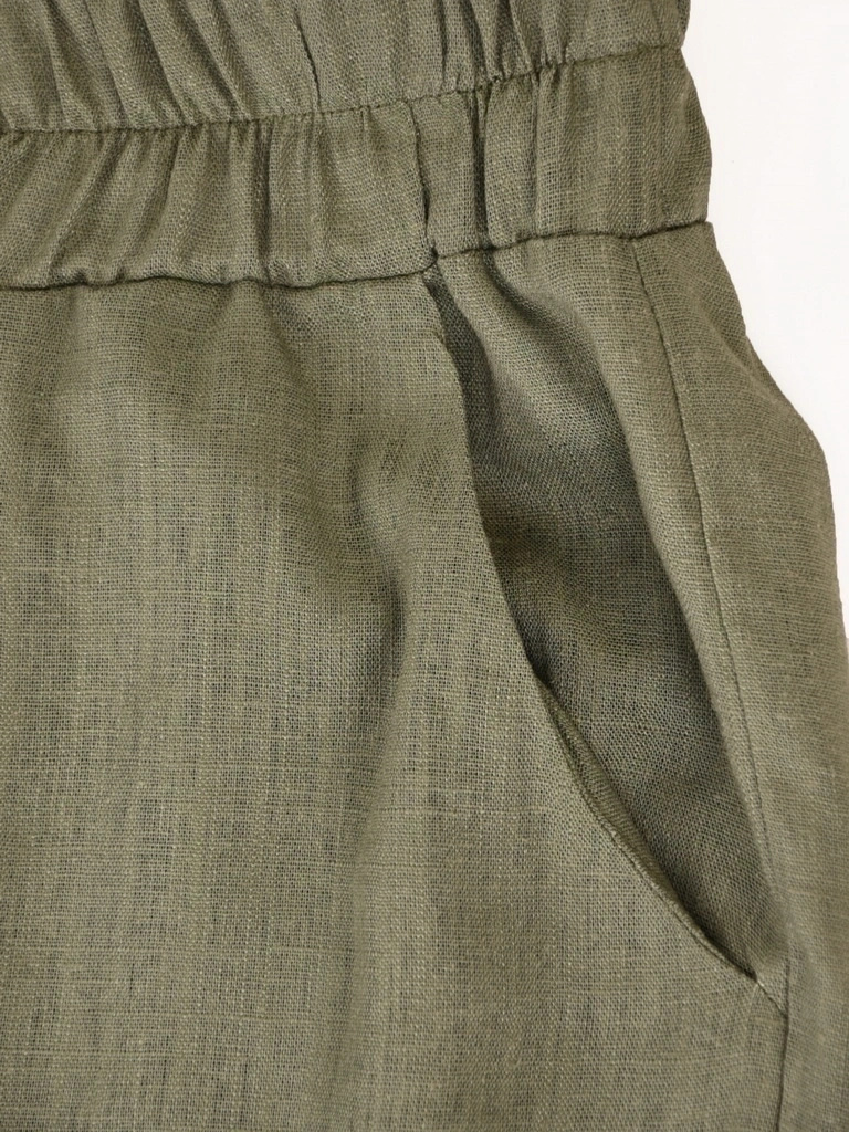 Eleganckie spodnie damskie khaki z prostą nogawką – elastyczny pas na gumce i wysmuklający fason 42004