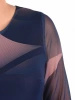 Wzorzysta granatowa sukienka trapezowa midi z rękawem 3/4 – swobodna elegancja z falbanami na dole 41346