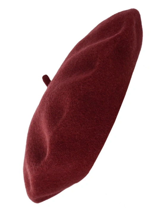 Elegancki beret damski wełniany bordowy – fason francuski z antenką, modne nakrycie głowy na zimę 40890
