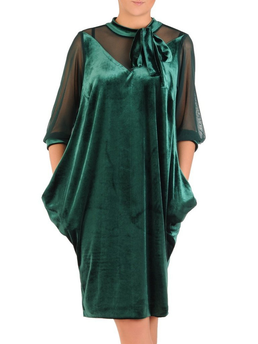 Luźna aksamitna suknia z wiązaną przy szyi kokardą 28052