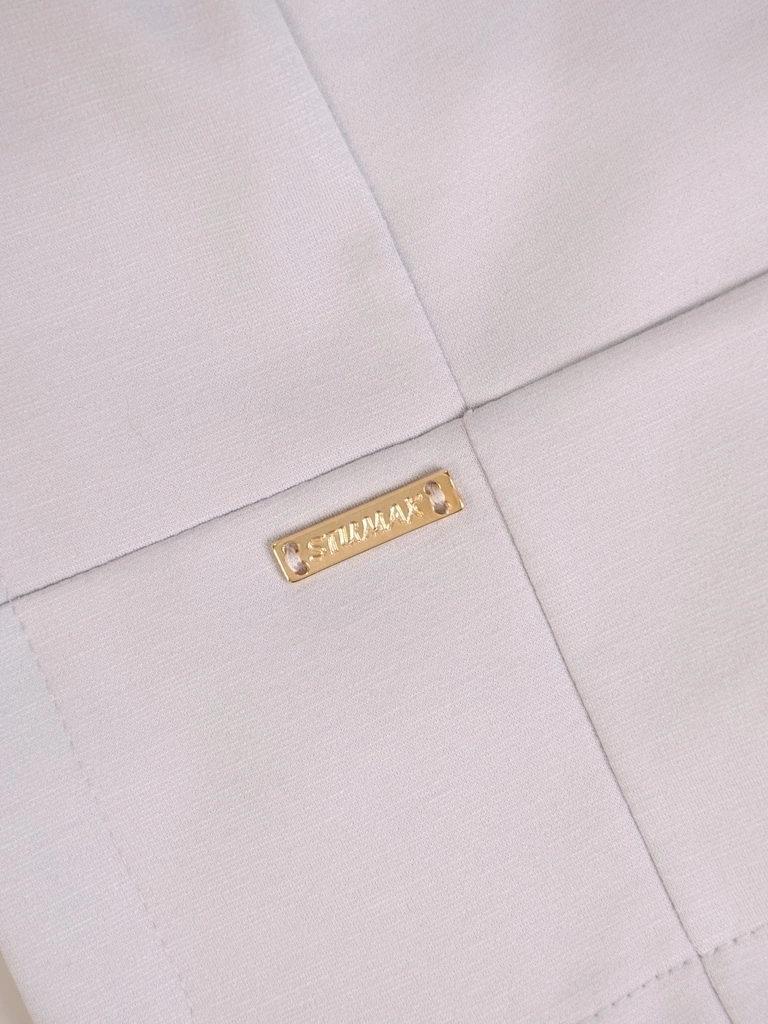 Szary żakiet damski o prostym kroju do sukienki – pionowe zaszewki wysmuklające sylwetkę 34508