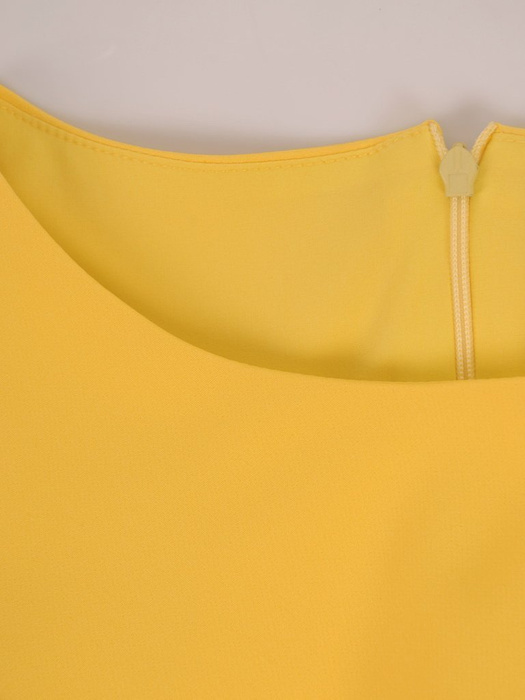 Sukienka wyjściowa, żółta kreacja z ozdobnymi falbanami 25107