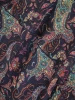 Granatowa wzorzysta sukienka z dekoltem serek – asymetryczny fason syrenki optycznie wyszczuplający sylwetkę 27500