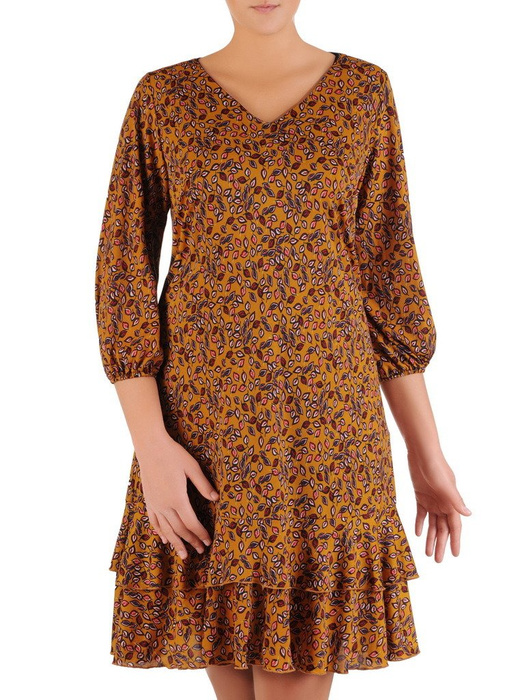 Sukienka z falbanami, zwiewna kreacja w jesiennej kolorystyce 22384.
