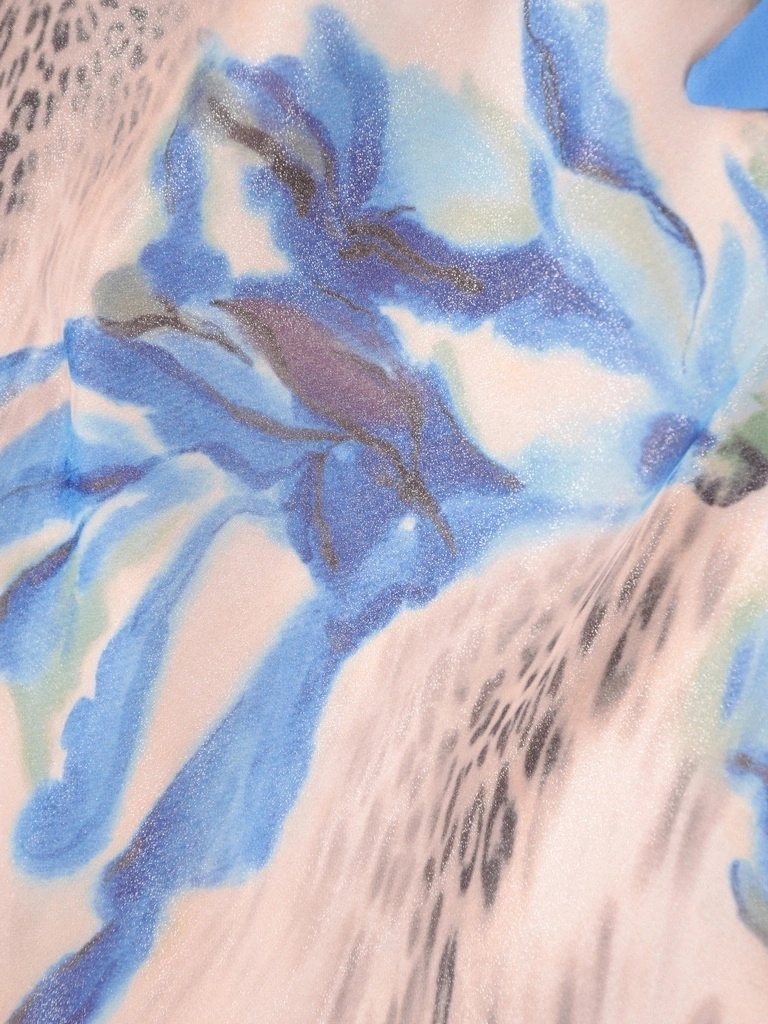 Rozkloszowana sukienka wieczorowa maxi w chabrowy print – wysmuklający fason ze srebrnym blaskiem 39799