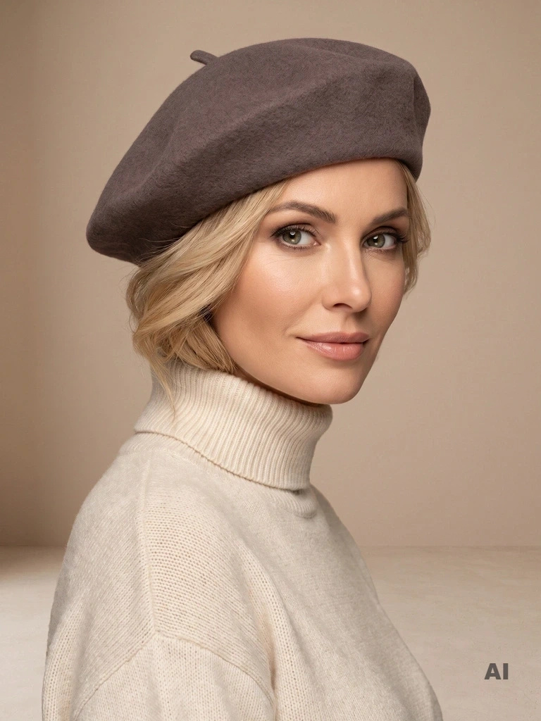Elegancki beret damski wełniany – francuski fason z antenką chroniący przed chłodem 40864