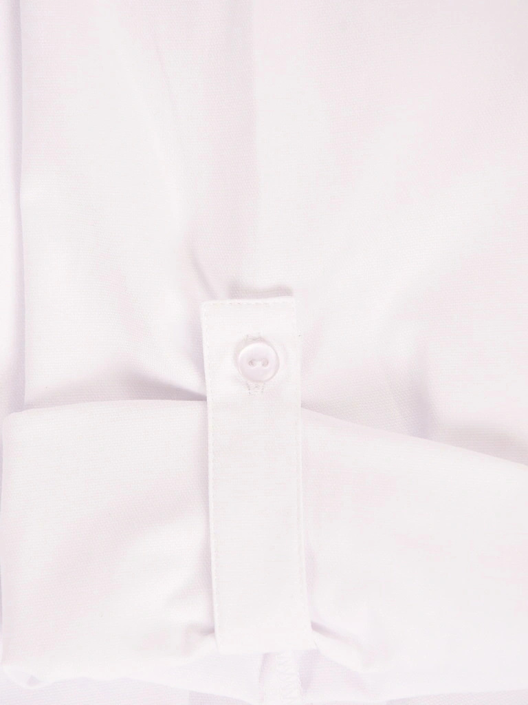 Biała koszula bawełniana z kołnierzykiem – klasyczny, prosty krój z podwijanym rękawem 42118
