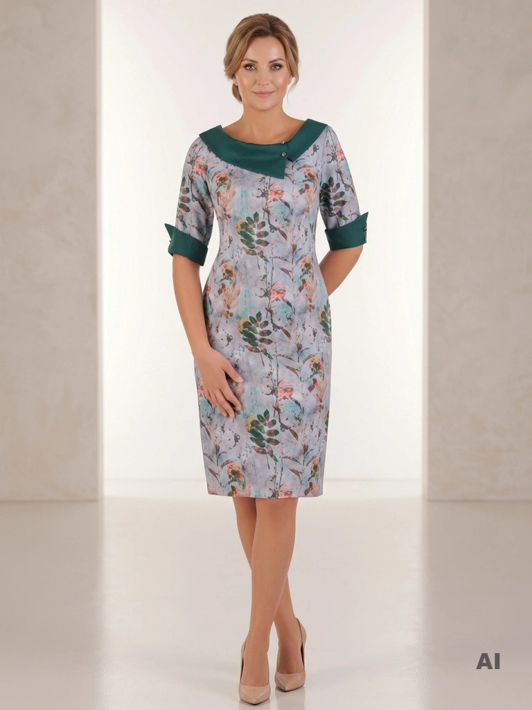 Elegancka sukienka o prostym kroju w liście – wysmuklający fason z kołnierzykiem 21923