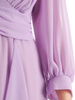 Szyfonowa sukienka podkreślająca biust, kreacja z ozdobnymi falbanami  35366