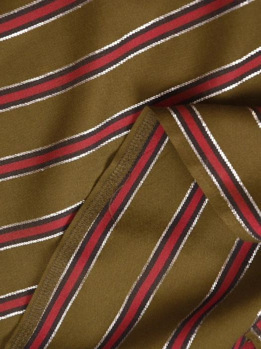 Elegancka bluzka wiskozowa w paski khaki – prosty fason ze srebrną nitką 41443