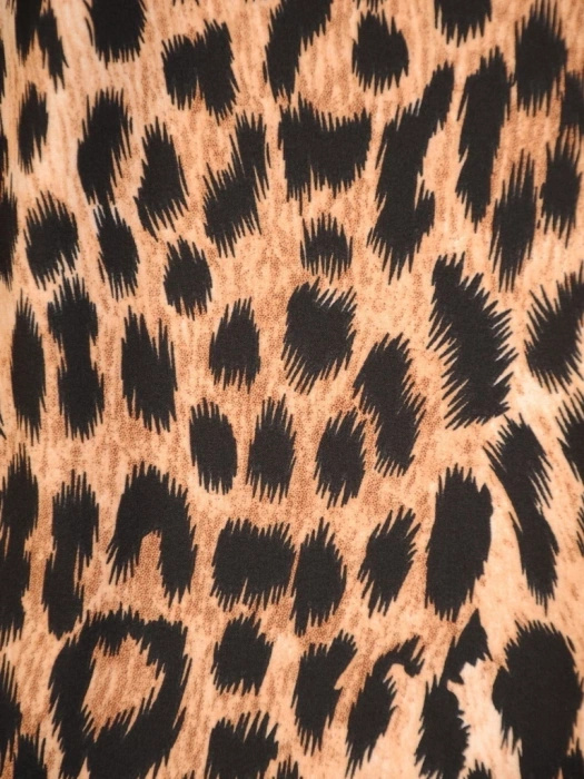 Wizytowa bluzka damska z długim rękawem w zwierzęcy print – prosty fason z wiązaniem przy dekolcie 34728