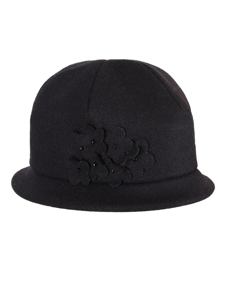 Elegancki kapelusz damski cloche na zimę – stylowy fason z wywiniętym rondem i aplikacją 42383