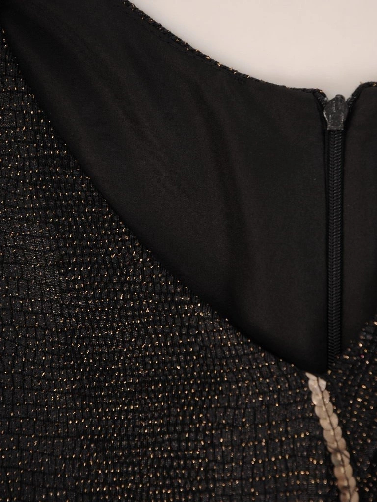 Czarna sukienka midi z rękawem 3/4 ze złotą nitką – prosty krój z eleganckim marszczeniem 26927