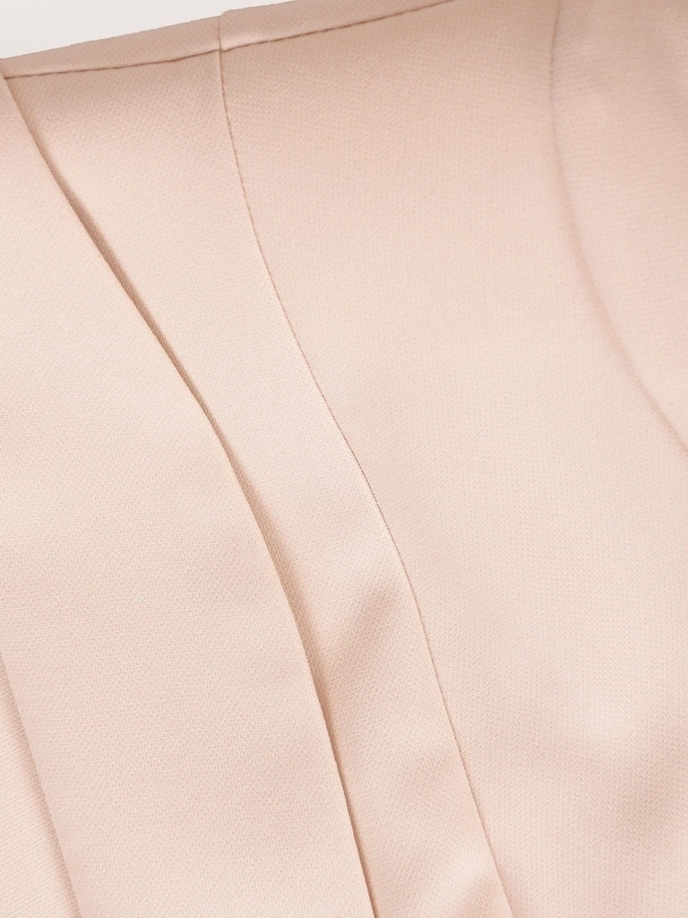 Elegancki beżowy żakiet damski do sukienki – prosty krój z rękawem 3/4 na uroczystości 41344
