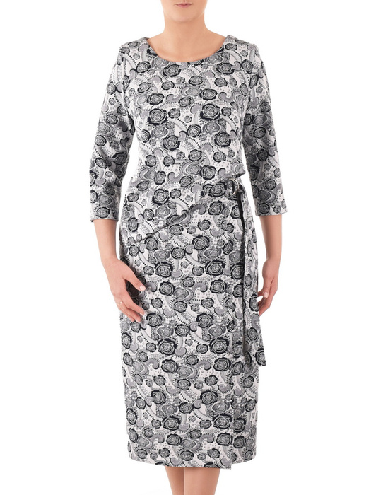 Sukienka midi w kwiaty z żakardowej tkaniny – elegancki model na wesele i komunię 39875
