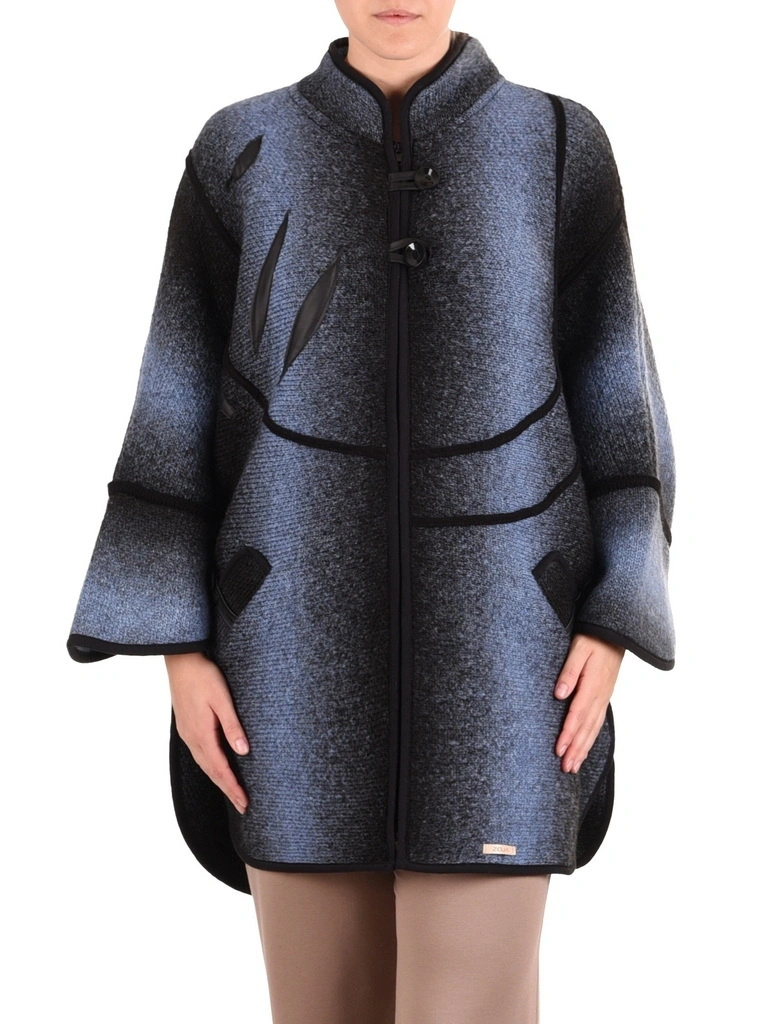 Elegancki granatowy sweter z kieszeniami – luźny fason ze stójką idealny na jesień 42179