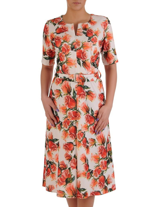 Sukienka z suwakiem na dekolcie, wiosenna kreacja w kwiaty 20120.