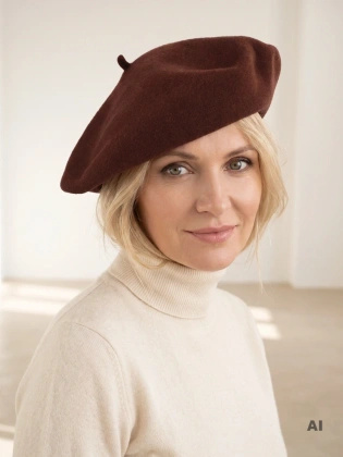 Elegancki beret wełniany damski fason francuski – ciepłe nakrycie głowy z antenką na zimę 40889