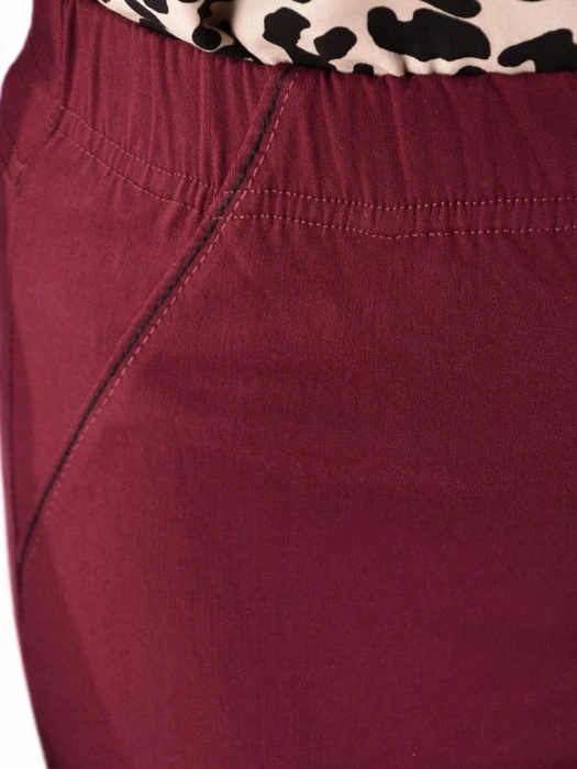 Eleganckie bordowe spodnie damskie dopasowane 7/8 z zamkami – idealne do biura i na lato plus size 34873
